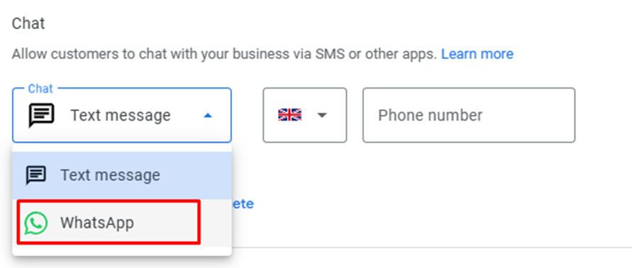 Choosing WhatsApp as the preferred chat option