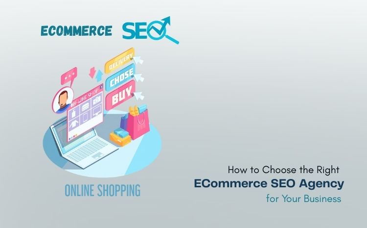 Guide on how to choose the right eCommerce SEO agency for your business, showing a professional evaluating SEO strategies.